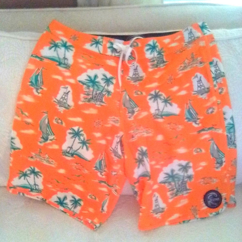 O'Neill swim trunks/board shorts size 34/ orange multicolor green/white